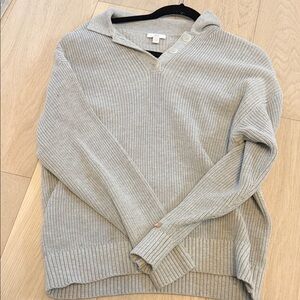 Lunya Light Gray Ribbed Sweater with Button Detail